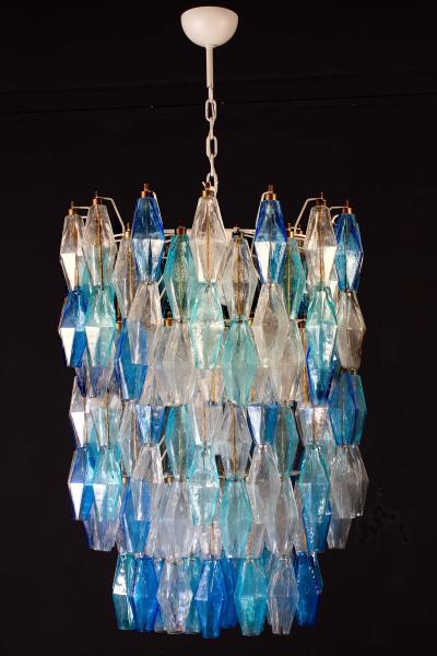 Carlo Scarpa Great Pair of Murano Glass Sapphire Colored Poliedri Chandelier Style C Scarpa
