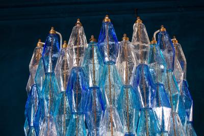 Carlo Scarpa Great Pair of Murano Glass Sapphire Colored Poliedri Chandelier Style C Scarpa
