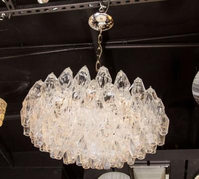 Carlo Scarpa Modernist Handblown Translucent Murano Glass Polyhedral Chandelier