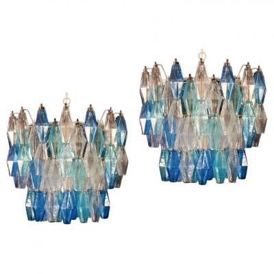 Carlo Scarpa Murano Glass Poliedri Sapphire Colored Chandelier in the Style of Carlo Scarpa