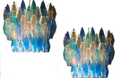 Carlo Scarpa Murano Glass Poliedri Sapphire Colored Chandelier in the Style of Carlo Scarpa