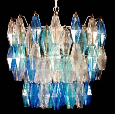 Carlo Scarpa Murano Glass Poliedri Sapphire Colored Chandelier in the Style of Carlo Scarpa