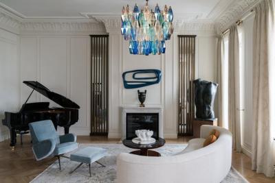 Carlo Scarpa Murano Glass Poliedri Sapphire Colored Chandelier in the Style of Carlo Scarpa