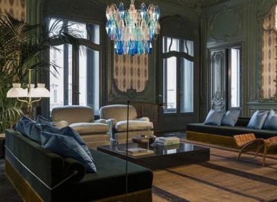 Carlo Scarpa Murano Glass Poliedri Sapphire Colored Chandelier in the Style of Carlo Scarpa