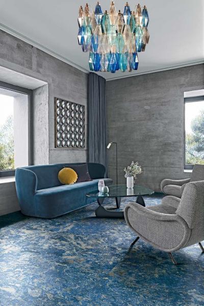 Carlo Scarpa Murano Glass Poliedri Sapphire Colored Chandelier in the Style of Carlo Scarpa