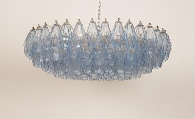 Carlo Scarpa Original Blue Glass Poliedri Chandelier by Carlo Scarpa for Venini Italy c1960