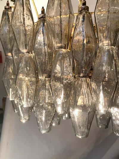 Carlo Scarpa Pair of Grey Poliedri Murano Glass Chandeliers in Carlo Scarpa Style