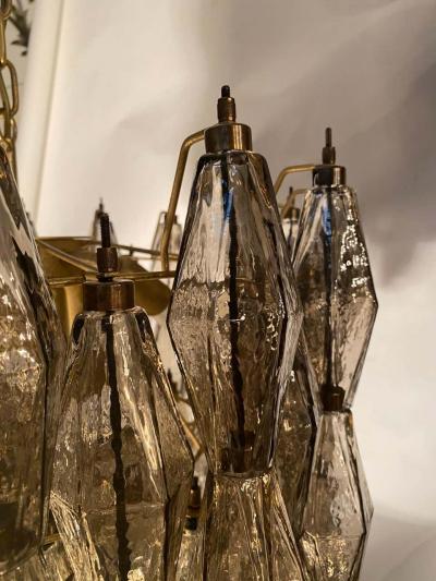 Carlo Scarpa Pair of Grey Poliedri Murano Glass Chandeliers in Carlo Scarpa Style