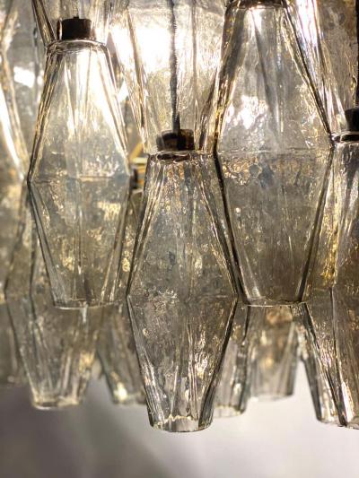 Carlo Scarpa Pair of Grey Poliedri Murano Glass Chandeliers in Carlo Scarpa Style