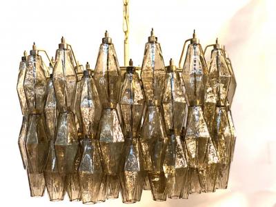 Carlo Scarpa Pair of Grey Poliedri Murano Glass Chandeliers in Carlo Scarpa Style
