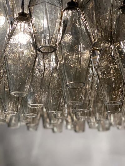 Carlo Scarpa Pair of Grey Poliedri Murano Glass Chandeliers in Carlo Scarpa Style