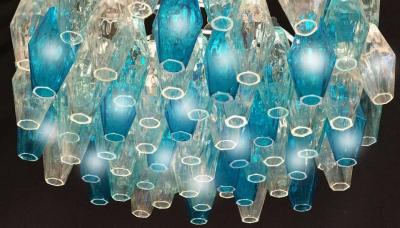 Carlo Scarpa Pair of Murano Glass Poliedri Colored Chandelier in the Style of Carlo Scarpa