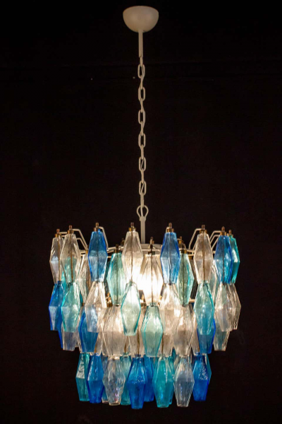 Carlo Scarpa Pair of Murano Glass Sapphire Colored Poliedri Chandelier in the Style C Scarpa