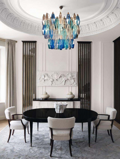Carlo Scarpa Pair of Murano Glass Sapphire Colored Poliedri Chandelier in the Style C Scarpa