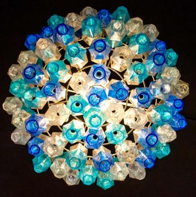 Carlo Scarpa Pair of Murano Glass Sapphire Colored Poliedri Chandelier in the Style C Scarpa