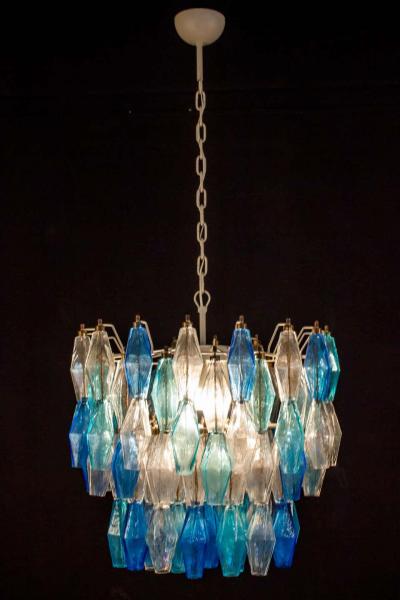 Carlo Scarpa Pair of Murano Glass Sapphire Colored Poliedri Chandelier in the Style C Scarpa