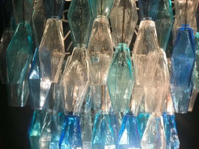 Carlo Scarpa Pair of Murano Glass Sapphire Colored Poliedri Chandelier in the Style C Scarpa