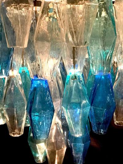 Carlo Scarpa Pair of Murano Glass Sapphire Colored Poliedri Chandelier in the Style C Scarpa