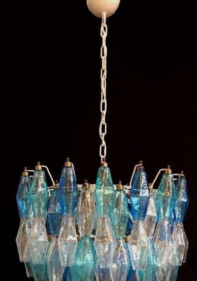 Carlo Scarpa Pair of Murano Glass Sapphire Colored Poliedri Chandelier in the Style C Scarpa