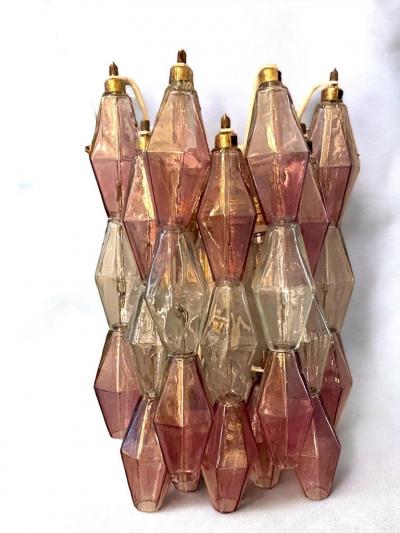 Carlo Scarpa Pair of Pink and Clear Poliedri Sconces Carlo Scarpa Venini Variation 1980