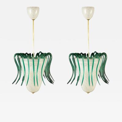 Carlo Scarpa Pair of Rare Venini Reticello Lanterns by Carlo Scarpa 1940