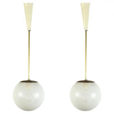 Carlo Scarpa Pair of Rare Venini Reticello Pendant by Carlo Scarpa 1940