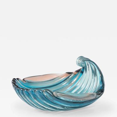 Carlo Scarpa Rare Sculptural Blue Glass Shell Dish by Carlo Scarpa for Venini