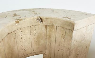 Carlo Scarpa Sculptural Travertine Post modern Question Mark Coffee Table Beveled Glass Top