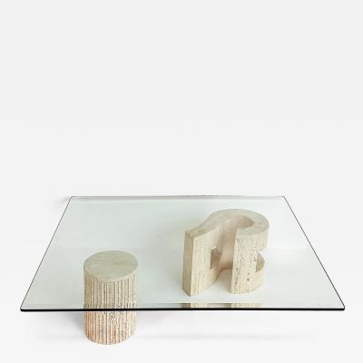 Carlo Scarpa Sculptural Travertine Post modern Question Mark Coffee Table Beveled Glass Top
