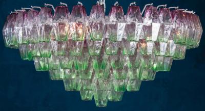 Carlo Scarpa Striking Poliedri Pink and Green Murano Glass Chandelier 1970