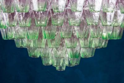 Carlo Scarpa Striking Poliedri Pink and Green Murano Glass Chandelier 1970
