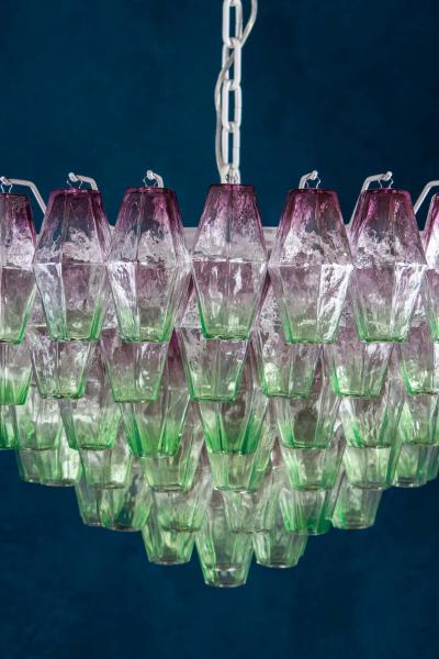 Carlo Scarpa Striking Poliedri Pink and Green Murano Glass Chandelier 1970
