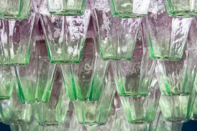 Carlo Scarpa Striking Poliedri Pink and Green Murano Glass Chandelier 1970