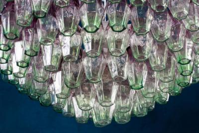 Carlo Scarpa Striking Poliedri Pink and Green Murano Glass Chandelier 1970