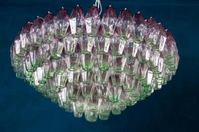 Carlo Scarpa Striking Poliedri Pink and Green Murano Glass Chandelier 1970