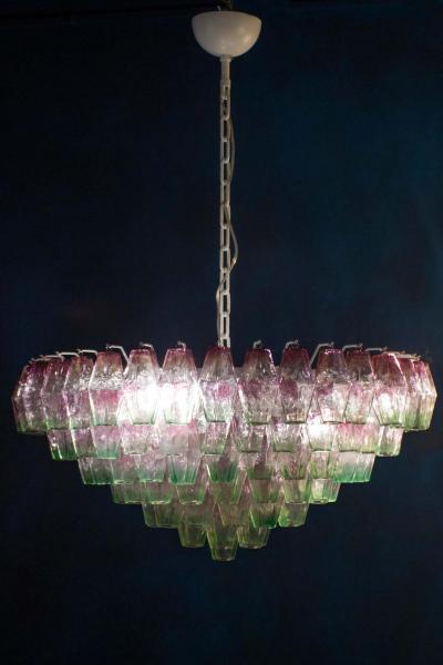 Carlo Scarpa Striking Poliedri Pink and Green Murano Glass Chandelier 1970