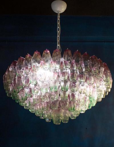 Carlo Scarpa Striking Poliedri Pink and Green Murano Glass Chandelier 1970