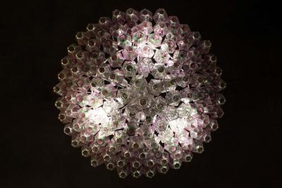 Carlo Scarpa Striking Poliedri Pink and Green Murano Glass Chandelier 1970