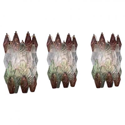 Carlo Scarpa Three Poliedri Sconces or Wall Lights Carlo Scarpa Venini Variation 1980