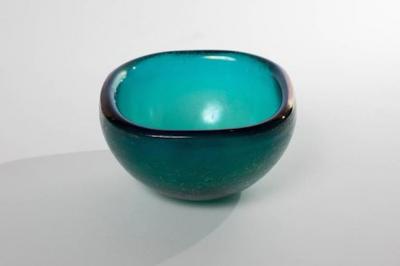 Carlo Scarpa Turquoise Glass Bowl Corroso Attributed Carlo Scarpa