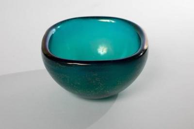 Carlo Scarpa Turquoise Glass Bowl Corroso Attributed Carlo Scarpa