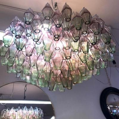 Carlo Scarpa Venini Poliedri Carlo Scarpa Pink and Green Murano Glass Chandelier 1955