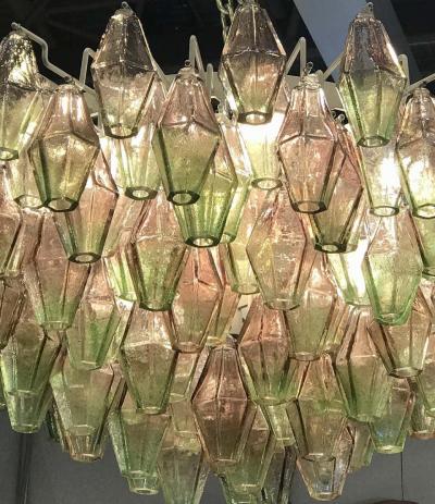 Carlo Scarpa Venini Poliedri Carlo Scarpa Pink and Green Murano Glass Chandelier 1955