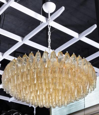 Carlo Scarpa Very Huge Amber Polyhedral Murano Glass Chandelier in the Manner of Venini
