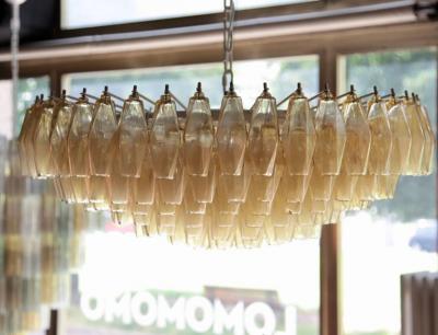 Carlo Scarpa Very Huge Amber Polyhedral Murano Glass Chandelier in the Manner of Venini