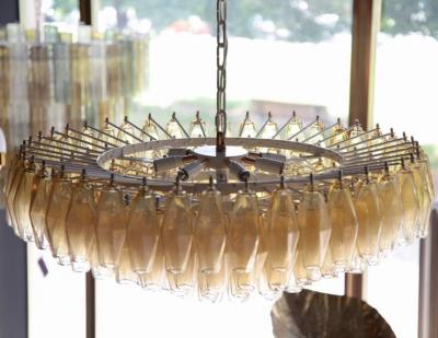 Carlo Scarpa Very Huge Amber Polyhedral Murano Glass Chandelier in the Manner of Venini