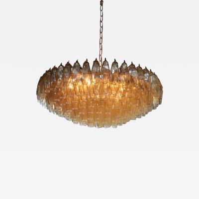 Carlo Scarpa Very Huge Amber Polyhedral Murano Glass Chandelier in the Manner of Venini
