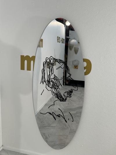 Carlo Scarpa Vintage 20th Century Mirror with Autoportrait of Carlo Scarpa for Gavina