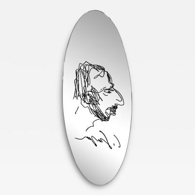 Carlo Scarpa Vintage 20th Century Mirror with Autoportrait of Carlo Scarpa for Gavina