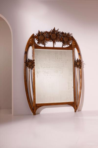 Carlo Zen Art nouveau wall mirror in beech by Carlo Zen Italy 1920s